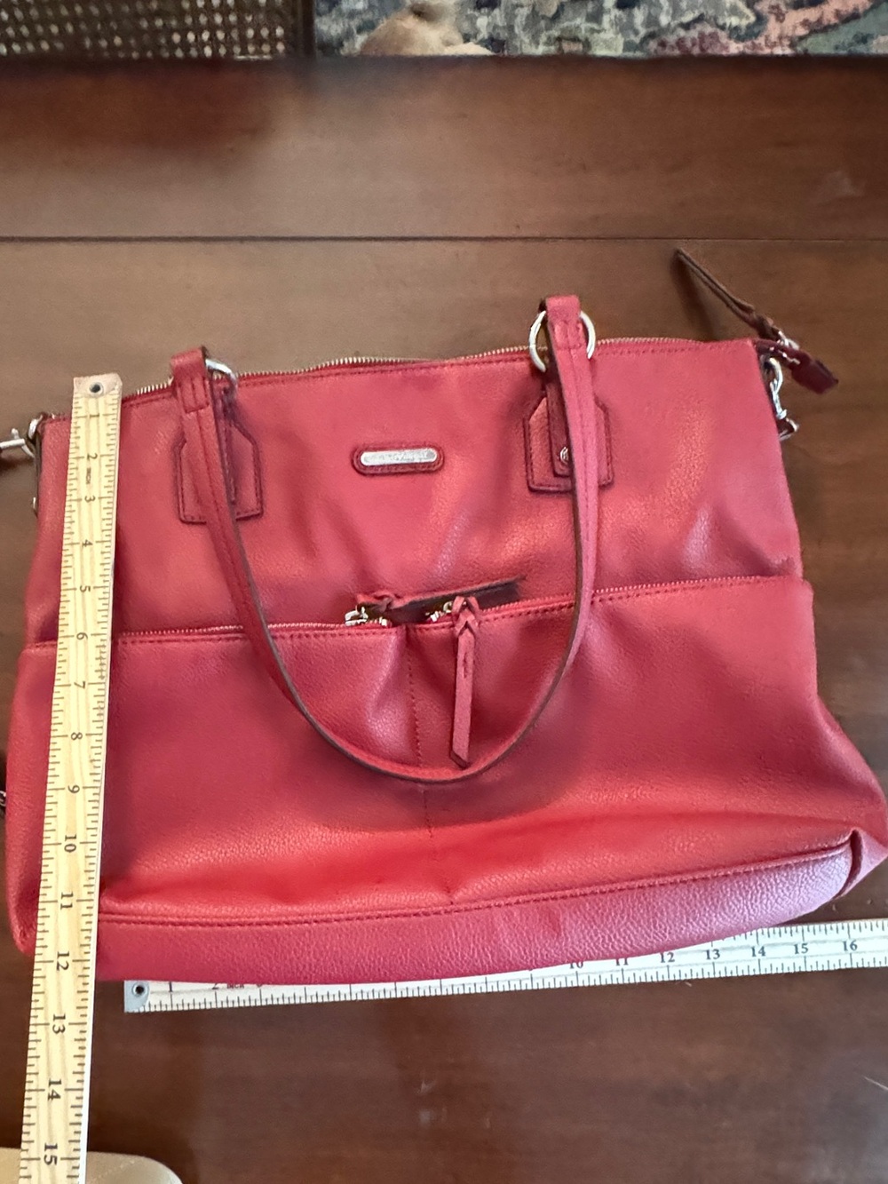 Dana Buchman Y2K Red Pebbled Tote Bag Large Zip Work Satchel Crossbody - Picture 9 of 11